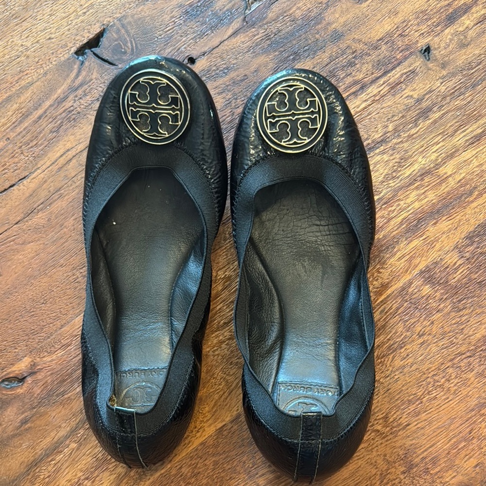 Tory Burch Caroline Black Patent Leather Ballet Flats